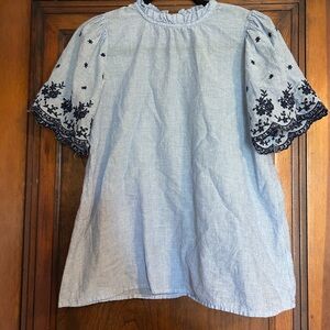 Haptics Blue Striped Blouse with Black Embroidery